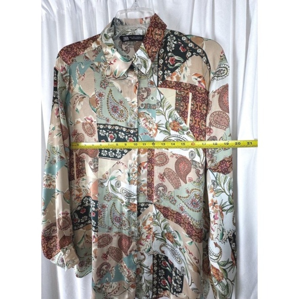 ZARA Patchwork Paisley Print Button Down Shirt Long Sleeve L Fairycore 54-10 - Picture 8 of 12